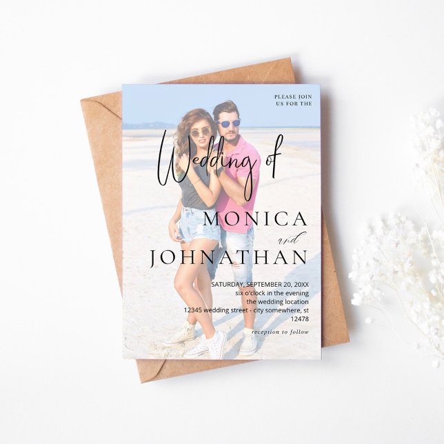 Invitación Foto frente a Boda moderno negro y blanco (Subido por el creador)