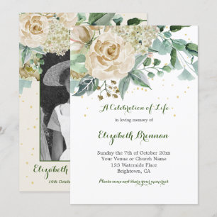 Invitación Foto funeral Elegante Rosa Foliage Verde Floral