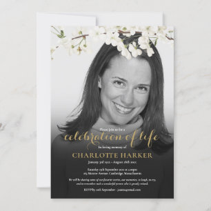 Invitación Foto Funeral Floral Flor Blanca y Negra