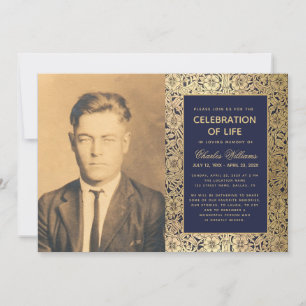 Invitación Foto Funeral Marina Dorado Elegante Celebración de