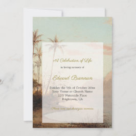 Invitación Foto funeraria Elegante Isla Tropical Palmeras