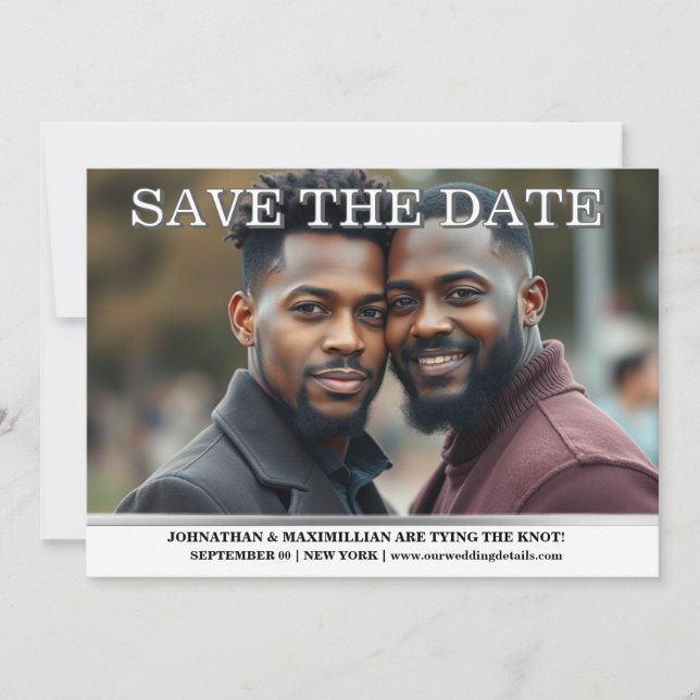 Invitación Foto gay salva la fecha de las parejas boda editab (Anverso)