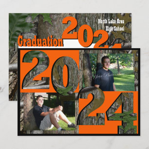 Invitación Foto gemela de graduación de camo en árbol de 2024