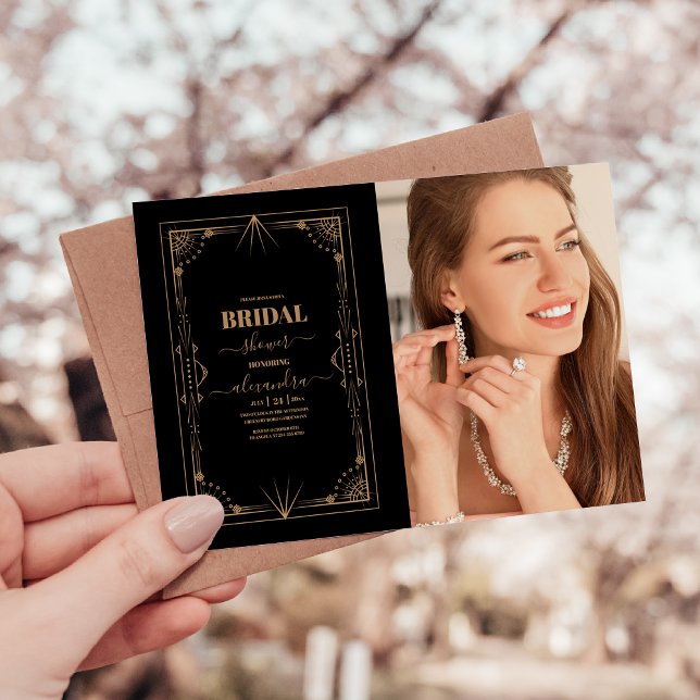 Invitación Foto Geométrica Black Gold Gatsby Bridal Shower (Subido por el creador)