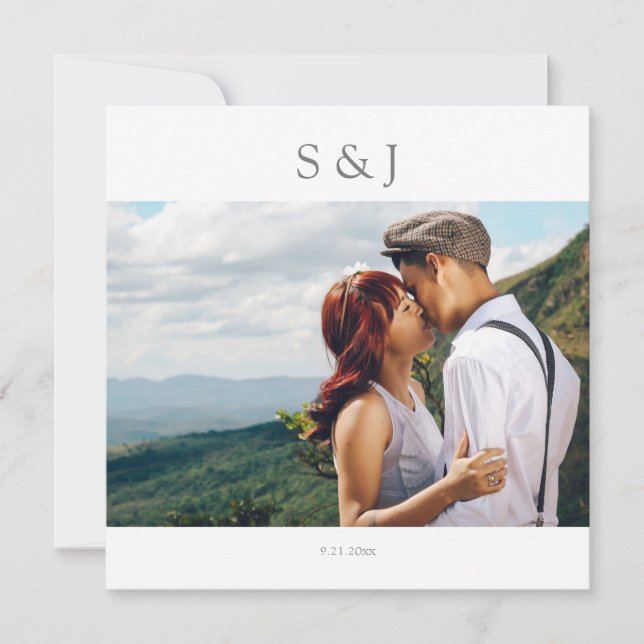 Invitación Foto geométrica Boda Moderno cuadrado gris 2 (Anverso)