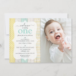 Invitación Foto geométrica de madera rústica de la Casa de la