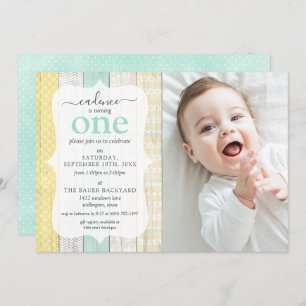 Invitación Foto geométrica de madera rústica de la Casa de la