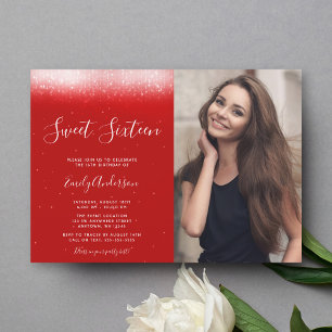 Invitación Foto Glam Red Sweet 16
