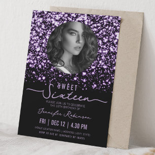 Invitación FOTO Glamour de Medianoche Dulces 16 Cumpleaños Pú