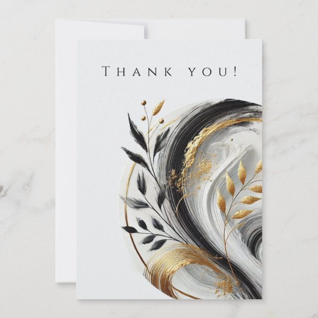 Invitación Foto-gracias-blanco negro y oro (Reverso)