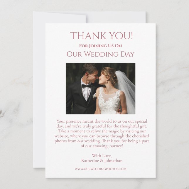 Invitación Foto-Gracias boda- Corazón rosa moderno (Anverso)