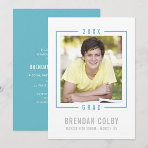 Invitación Foto GRAD de 2022 marco moderno azul turquesa