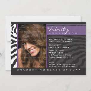 Invitación FOTO GRAD FIESTA INVITE zebra raya púrpura
