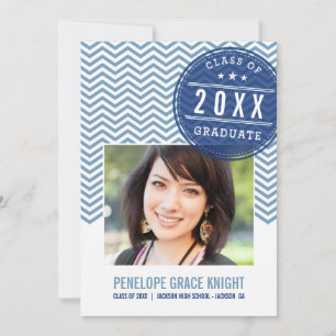Invitación FOTO GRAD INVITE osada pizarra de chevron azul rea