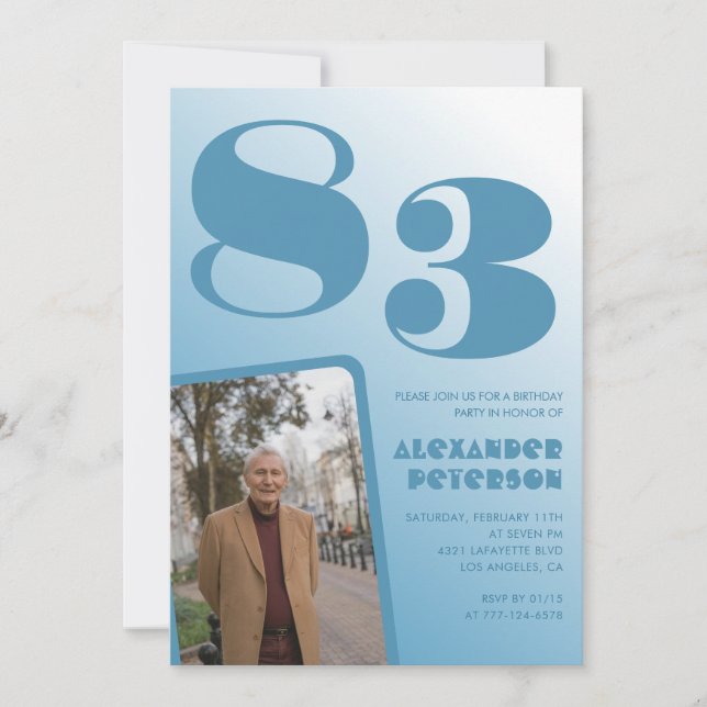 Invitación Foto gradiente azul cumpleaños 83 (Anverso)