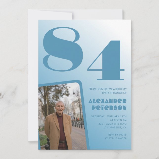 Invitación Foto gradiente azul cumpleaños 84 (Anverso)