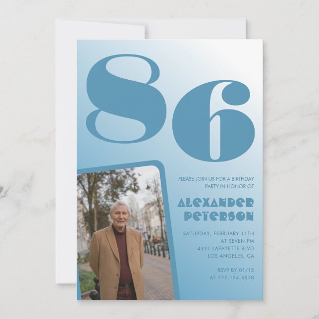 Invitación Foto gradiente azul cumpleaños 86 (Anverso)
