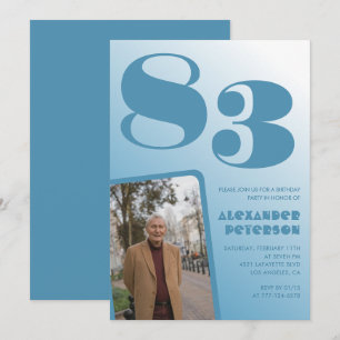 Invitación Foto gradiente azul retro cumpleaños 83