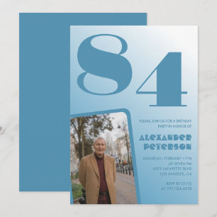 Invitación Foto gradiente azul retro cumpleaños 84