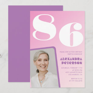 Invitación Foto gradiente rosa cumpleaños 86