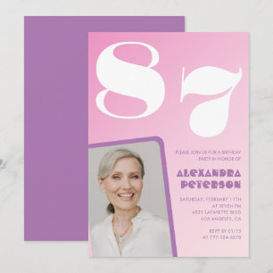 Invitación Foto gradiente rosa púrpura Cumpleaños 87