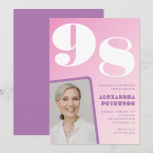 Invitación Foto gradiente rosa púrpura Cumpleaños 98