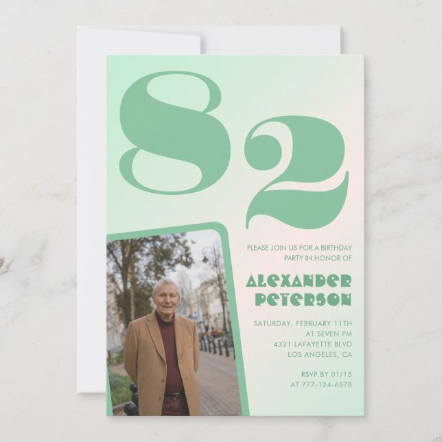 Invitación Foto Gradiente Verde cumpleaños 82  (Anverso)