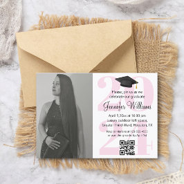 Invitación foto graduación 2026 fiesta código qr minimal rosa