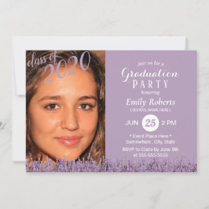 Invitación Foto Graduación Clásica Lavender Floral Purple