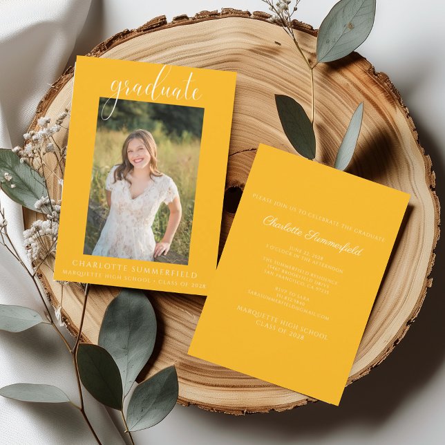 Invitación Foto Graduación de oro manuscrita manuscrita (Subido por el creador)