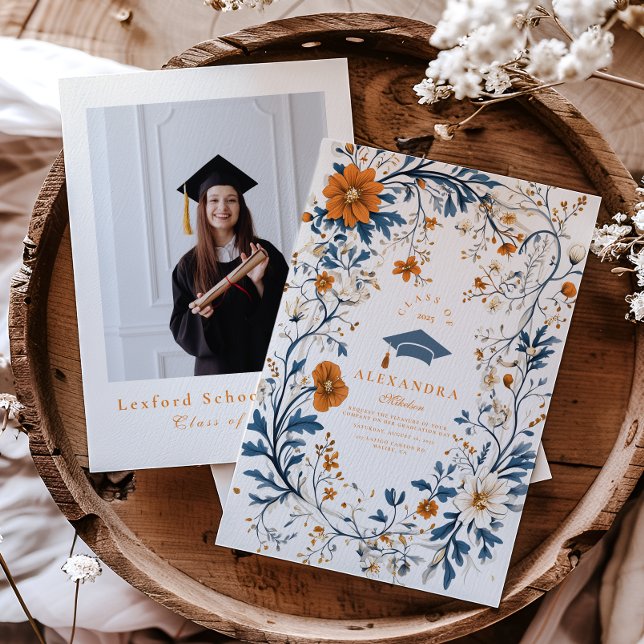 Invitación Foto Graduación Floral de Naranja de la Marina Vin (Subido por el creador)