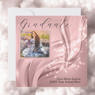 Invitación Foto Graduación Lujo Metálico Rosa