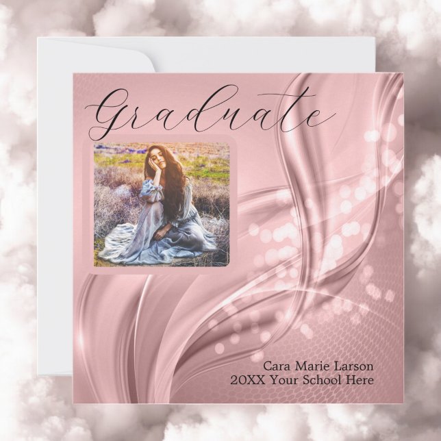 Invitación Foto Graduación Lujo Metálico Rosa (Dreaming of a bright future. Graduation Announcement and Invitation.)