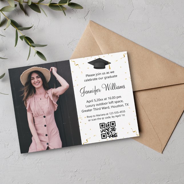 Invitación foto graduación partido código qr rsvp confetti (Subido por el creador)