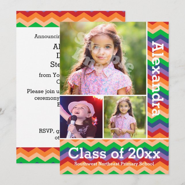 Invitación Foto graduada de preescolar/K de Chevron con arcoi (Anverso / Reverso)