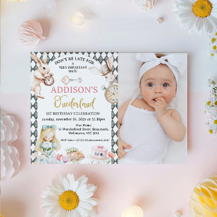 Invitación Foto Gray Alice en Onederland Primer cumpleaños