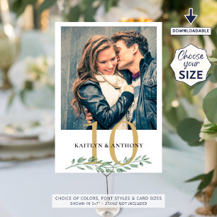 Invitación Foto Greenery Boda de oro Número de tabla Rótulo