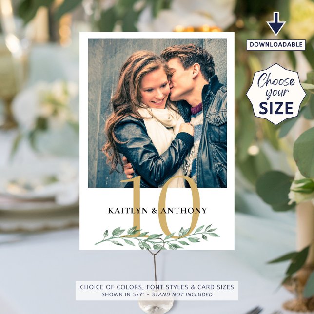 Invitación Foto Greenery Boda de oro Número de tabla Rótulo (Subido por el creador)