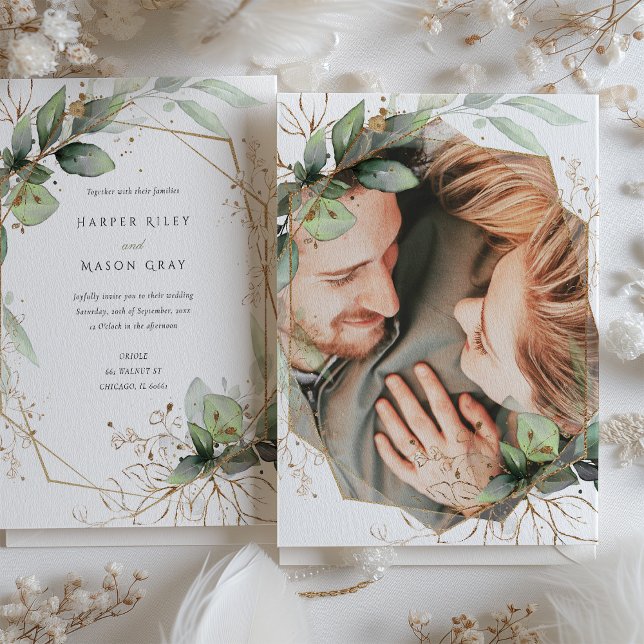 Invitación Foto Greenery y Boda de Faux Gold (Subido por el creador)