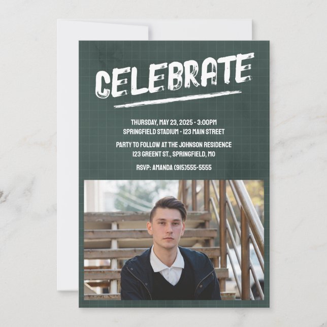 Invitación Foto Grunge Moderna Verde (Anverso)