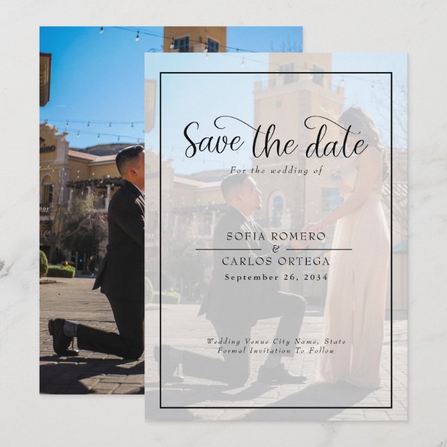 Invitación Foto Guardar El Boda De Fecha (Anverso / Reverso)