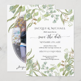 Invitación Foto Guardar Fecha de Bodas Aquarela Eucalipto Ver