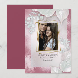 Invitación FOTO GUARDAR LA FECHA   Burgundy Shimmer