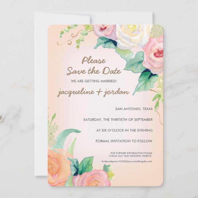 Invitación Foto Guardar la Fecha Floral Acuarela Moderna (Anverso)