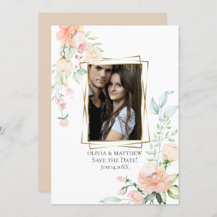 Invitación FOTO GUARDAR LA FECHA Flores de coral acuarelas