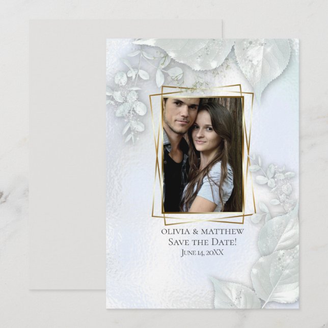 Invitación FOTO GUARDAR LA FECHA | Icy Blue Shimmer (Anverso / Reverso)