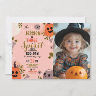 Invitación Foto Halloween Cumpleaños TRES Chicas Fiestas Fant