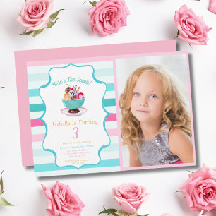 Invitación Foto Helado de Cumpleaños en Acuarela Sundae