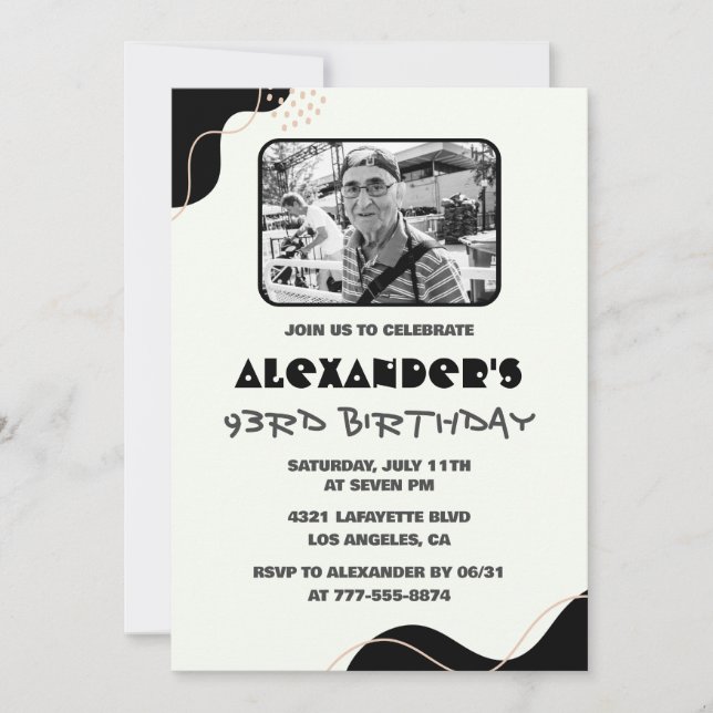 Invitación Foto: Hombres blancos negros cumpleaños 93 (Anverso)