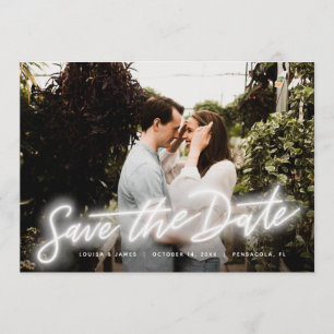 Invitación Foto horizontal Neon Save the Date